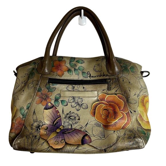 Anna Anuschka Double Handle Shoulder Bag Floral Butterfly Tote *No Crossbody - Picture 1 of 16